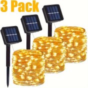 Resim Güneş Işıklı Dize Işıklar, 3 Paket Sıcak Beyaz LED Peri Işıklar, Su Geçirmez Metal Tel Işıklar Mardi Gras, Uzay Temalı Parti, Bahçe, Ağaçlar, Düğünler, Noel Süslemesi için - Işık Sensörü Kontrollü Güneş Şarjı. 
