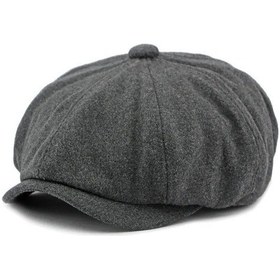 Resim Ingiliz Kasket Dökümlü Standart Kışlık Yün Peaky Blinders Kasket Arkası Lastikli Gri 
