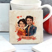 Resim Çiftlere Özel Efsane Aşkımız Karikatürlü Taş Bardak Altlığı 