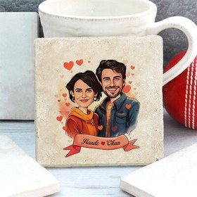 Resim Çiftlere Özel Efsane Aşkımız Karikatürlü Taş Bardak Altlığı 
