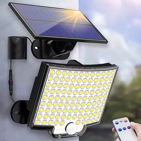 Resim 106 LED Güneş Enerjili Dış Mekan Lambası, Hareket Sensörlü Güneş Enerjili Dış Mekan Lambası, 120° Aydınlatma Açısı, 5.03 metre Kablo ile Bahçe Güneş Enerjili Duvar Lambası, Kamp, Bahçe, Koridor ve Garaj için Akıllı Işık 