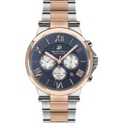Resim Beverly Hills Polo Club BP3123X.590 Erkek Kol Saati | 45 mm Gümüş & Rose Gold Paslanmaz Çelik, Lacivert Kadran 
