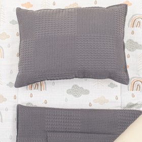 Resim Alt Açma Matı ve Yastık - Çift Taraflı - Antrasit Waffle - Yeşil Gökkuşağı 
