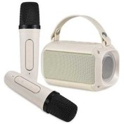Resim Besthome1 Mikrofonlu Bluetooth Hoparlör Seti, 2 Mikrofon, Renkli Işık, 20m Mesafe, Bej, Bt 5.0, Ev Ktv İçin 