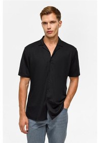 Resim Süvari Siyah Slim Desenli Apaş Yaka Gömlek Siyah 