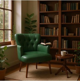 Resim WATERYBROOK Tekli Koltuk, Berjer, Balkon, Bahçe, Ofis Çay Seti, Deri Kumaş, Ceviz Ayak 