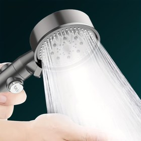 Resim 1 adet Yüksek Basınçlı El Duş Başlığı, 5 Püskürtme Modu - Silah Metalik Bitiş, Duvara Monte, Güç Gerektirmez - Banyo Yenileme İçin Mükemmel 