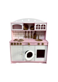 Resim Ahşap Büyük Boy Çocuklar İçin Eğlenceli Oyuncak Mutfak Seti 