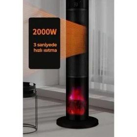 Resim Mabeyn Robo Şömineli Seramik Kule Tipi Dikey Isıtıcı, 2000W, Siyah, Kule, Iç Mekan, Elektrikli, Seramik Isıtma, Uzaktan Kumandalı 