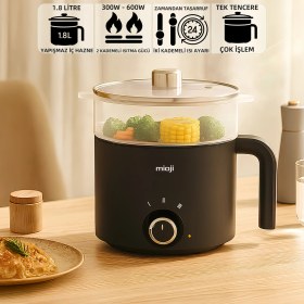 Resim Mioji EP35 600W Çok Fonksiyonlu Elektrikli Buharlı Pişirici 1.8L Yapışmaz İç Hazne Siyah 
