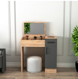 Resim Arnetti İnci Aynalı Makyaj Masası Atlantik Çam Antrasit 