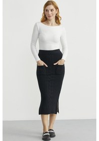 Resim Sementa Cep Detaylı Uzun Triko Etek - Siyah Siyah 
