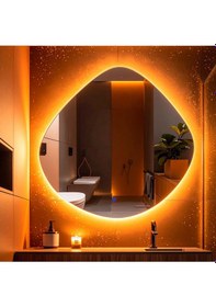 Resim Zynor Amber Led'li Lazer Kumlamalı Lavabo & Banyo Aynası Dokunmatik Sensörlü 70 X 70 Turuncu 