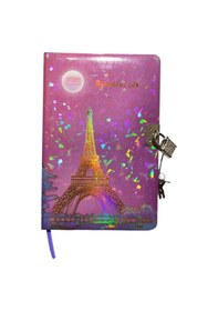 Resim Yıldızlı Gece Hatıra Defteri Günlük Kilitli Defter 80 Yaprak - Paris Eyfel Pembe 