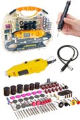 Resim MoonTech Ibeltech Emsa Gravür Oyma Makinesi Dremel Taşlama Zımpara Kesme Seti 211 Parça+Hortumlu 