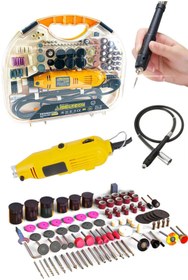 Resim MoonTech Ibeltech Emsa Gravür Oyma Makinesi Dremel Taşlama Zımpara Kesme Seti 211 Parça+Hortumlu 