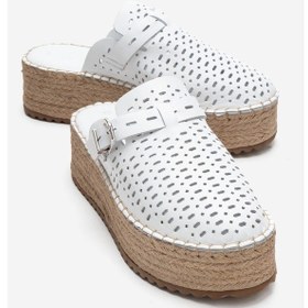 Resim Luvishoes Louıs Beyaz Cilt Hakiki Deri Burnu Kapalı Hasır Dolgu Taban Terlik Beyaz 