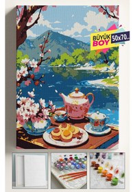 Resim Sayılarla Boyama Seti Numaralı Tuval Fırça Boya Dahil Kasnaklı Set 50x70 Cm - Kahvaltı 