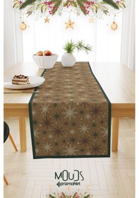 Resim Kahverengi Kar Taneleri Yılbaşı Desenli Runner Masa Örtüsü Dertsiz Süet Dokulu Kumaş Yeni Yıl 