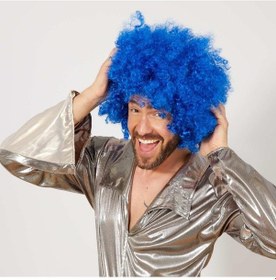 Resim Mavi Renk Kıvırcık Afro Bonus Peruk 