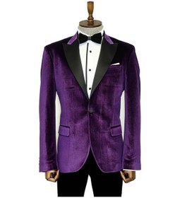 Resim Wessi Kadife Slim Fit Tek Düğmeli Mor Erkek Balo Ceket - Wessi Mor 