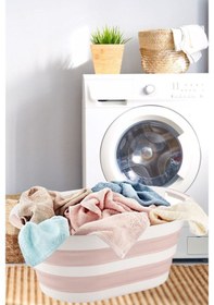 Resim Katlanır Akordiyon Çamaşır Sepeti 38 Lt Çamaşır Selesi Beyaz - Pembe 