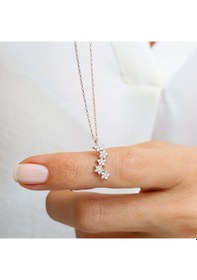 Resim Pırlanta Montür Asimetrik Yıldızlar Rose Renk İkili Gümüş Set 