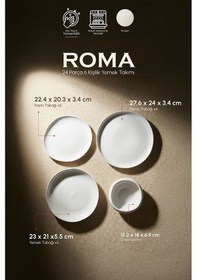 Resim Roma 24 Parça 6 Kişilik Porselen Yemek Takımı Beyaz Beyaz 