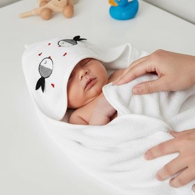 Resim Kanz Bebek Kundak Havlu %100 Pamuk Nakışlı 75x75cm - Fish 