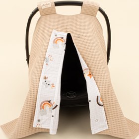 Resim Puset Örtüsü - Çift Taraflı - Bej Petek - Turuncu Gökkuşağı 