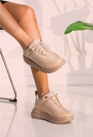 Resim DUXAL SHOES Yeni Bej - Dolgu Topuk Sneaker Model 440583 