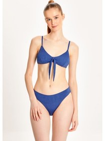 Resim Too Salty Swimwear Kadın Mavi Kot Görünümlü Önden Bağlama Detaylı Fiyonklu Geniş Üçgen Bikini Takımı 24s119st Renkli 