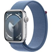 Resim Apple Watch Series 9 GPS 45mm Gümüş Rengi Alüminyum Kasa ve Buz Mavisi Spor Loop Kordon Akıllı Saat - MR9F3TU\u002FA 