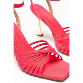 Resim Fuşya Kadın Pedli Taban Gold Topuklu Abiye Ayakkabı Elina 001 