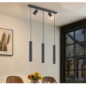 Resim N Naturel Aydınlatma 70cm 5 Spotlu Ledli Yemek Masası Avizesi / Sarı Işık Ampul Dahildir / Antrasit Renk 