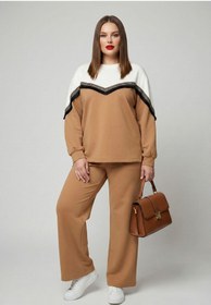Resim Kadın Büyük Beden Uzun Kollu Püskül Detaylı Modal Kumaş Eşofman Takımı 8249-26 - 2XL / Camel 