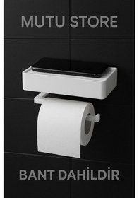 Resim Yapışkanlı Tuvalet Kağıdı Askısı Banyo Tuvalet Kağıtlığı Aparatı Peçetelik Organizer Plastik Beyaz 