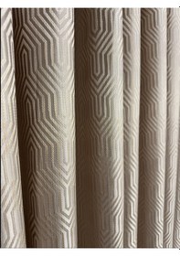 Resim Labirent Desen Krem Fon Perde 1/3 Sık Pile Krem 