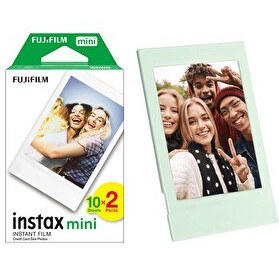 Resim Fujifilm Instax Mini 12 Makine Uyumlu 20'li Film ve Yeşil Fotoğraf Çerçevesi 