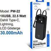 Resim ACL 30.000mAh PW-22 1XUsb 22.5 Watt Dahili Type-C Lightning Lcd Gösterge Powerbank 