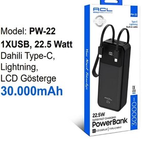 Resim ACL 30.000mAh PW-22 1XUsb 22.5 Watt Dahili Type-C Lightning Lcd Gösterge Powerbank 
