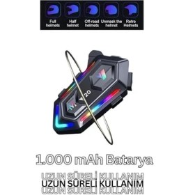 Resim Intercom Motosiklet Kask Kulaklık Rgb Işıklı Kask Içi Bluetooth Kulaklık ve Mikrofon Su Geçirmez Y20 