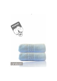 Resim 2'li Greek Mavi El Havlusu - 50x90 Cm, 225 Gr, %100 Pamuk, Spa Ve Otel Havlusu Mavi 