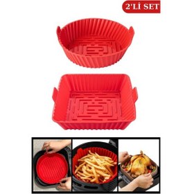 Resim Onikiden Kare ve Yuvarlak Airfryer Silikon Pişirme Kabı Seti 2'li Set 20 CM 