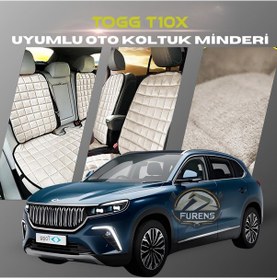 Resim Togg T10x Bej Renk Tay Tüyü Cepli & Terletmez Sırtlı Oto Koltuk Minder Seti - Koltuk Koruma Kılıfı Ön & Arka Tam Set 