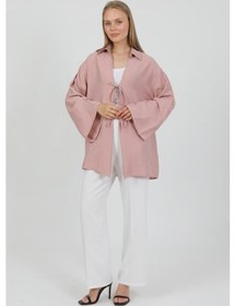 Resim Doğal Viskon Kumaş Cepli Bağcıklı Kadın Kimono 1167 Hafif, Dökümlü, Akışkan, Yazlık Model Gülkurusu 