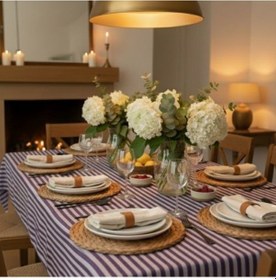 Resim Mor Keten Masa Örtüsü 150x220 Cm Çok Renkli 