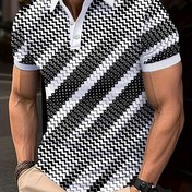 Resim Erkekler için Yaz için Renk Bloklama Geometrik Desenli Kısa Kollu Yaka T-shirt, Hediye olarak Rahat Trend Sokak Modası Üstler 
