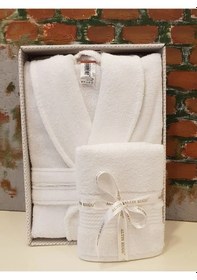 Resim Özdilek Trendy Şalyaka Bornoz + Baş Havlusu Beyaz L Beden Beyaz 