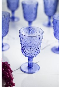 Resim Akrilik Mavi 6'lı Kadeh & Su Meşrubat Kahve Yanı Bardağı 450 ML (Cam Değildir) 